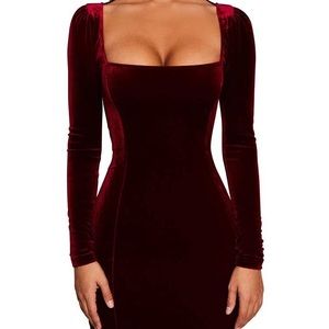 Womens Sexy Velvet Long Sleeve Bodycon Dress
